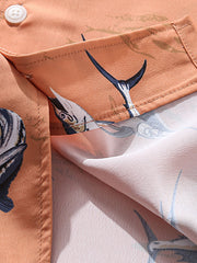 カジキ柄 オレンジ色 キューバシャツ