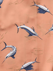 カジキ柄 オレンジ色 キューバシャツ