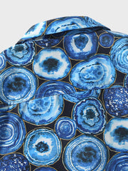 キューバカラー ブルー 円模様 半袖 アロハシャツ