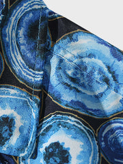 キューバカラー ブルー 円模様 半袖 アロハシャツ