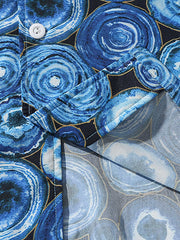 キューバカラー ブルー 円模様 半袖 アロハシャツ