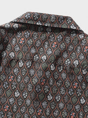 「本草図譜」植物柄 キューバカラー半袖シャツ