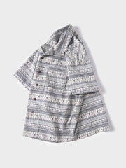 民族風ストライプ柄ハワイアン半袖シャツの素材ディテール