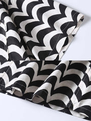 ウェーブパターン キューバカラー リネン半袖シャツ