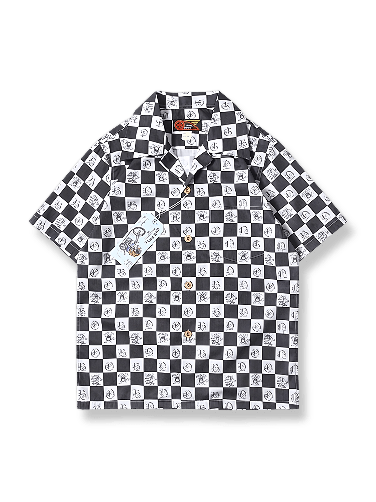 製品画像: カートゥーンマウスチェック柄キューバカラーシャツの全体図