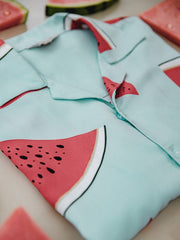 詳細画像:シャツのクラシックなスイカ柄ディテール図