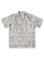 シアサッカー暖色アイランド柄キューバシャツ全体