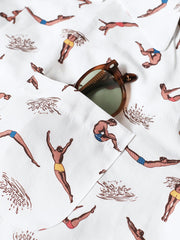 クリームホワイト プリント キューバシャツ