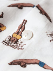 クリームホワイト プリント キューバシャツ