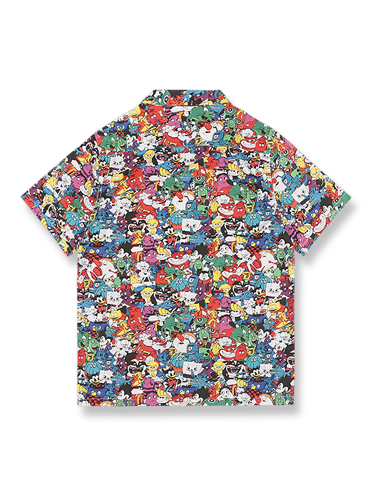 キューバ襟のアメリカンコミック柄ハワイアン半袖シャツの全体図