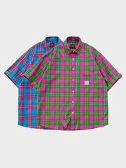 ウォッシュド加工が施された鮮やかなチェック柄のシャツ。