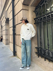 モデルが着用したウォッシュドアメリカンディストレストリム長袖シャツ