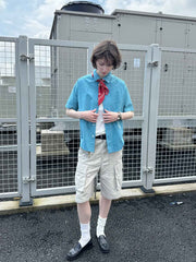 ガーメント洗いクロップド半袖シャツ