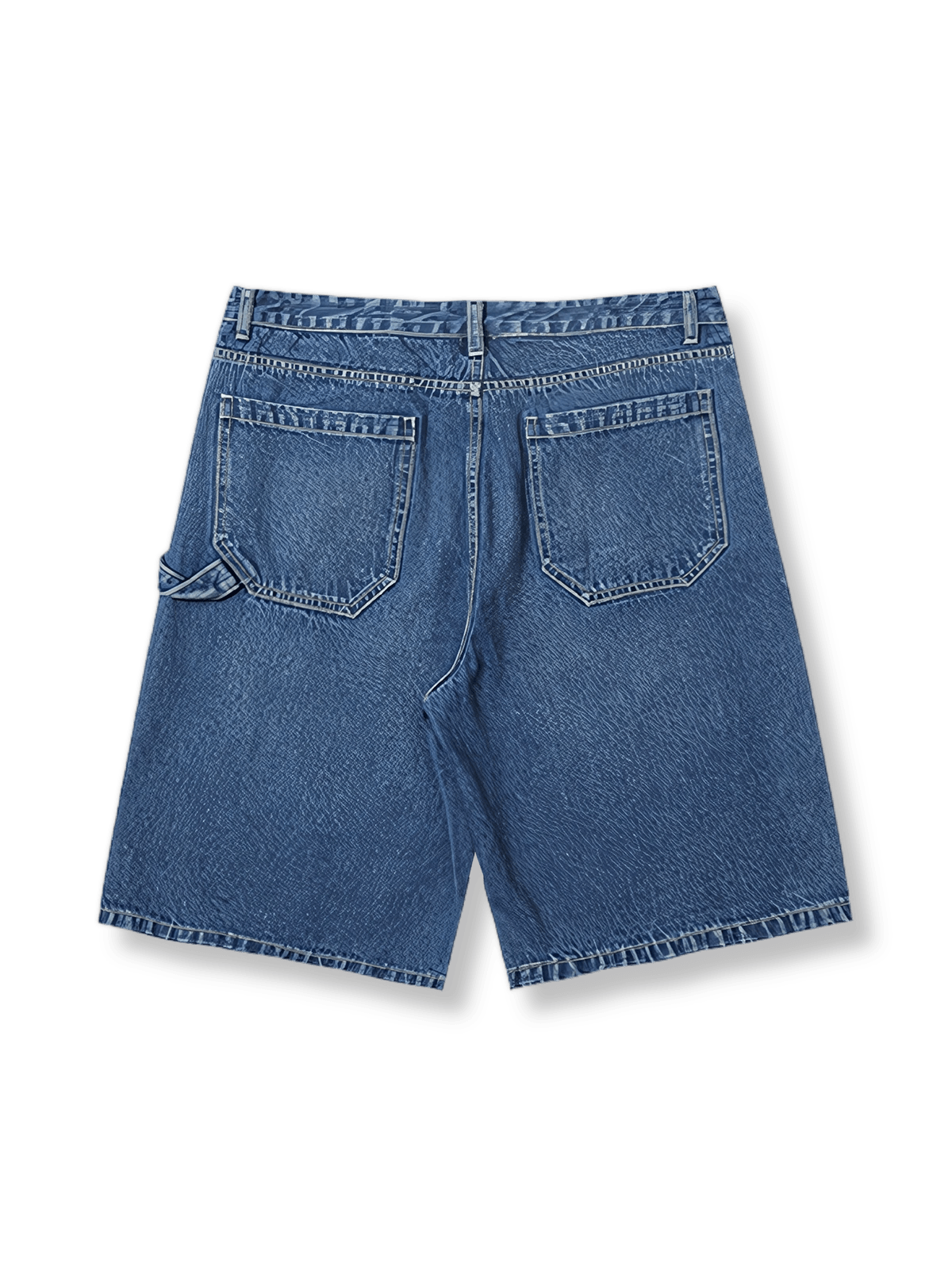 ヴィンテージクラシックなウォッシュドデニムルーズフィットショーツ正面展示