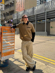 モデルが着用するシワ感ライトウェイト多ポケットジョガーワークパンツ