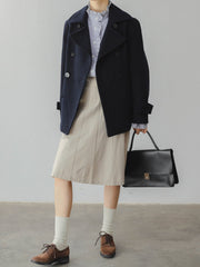 ウール混 ダブルブレスト ネイビーコート