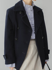 ウール混 ダブルブレスト ネイビーコート