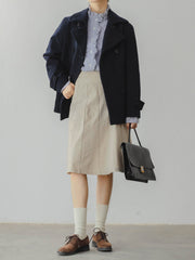 ウール混 ダブルブレスト ネイビーコート