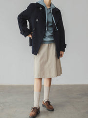 ウール混 ダブルブレスト ネイビーコート