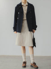 ウール混 ダブルブレスト ネイビーコート