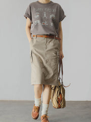 カーキ マルチポケット カーゴスカート