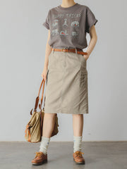 カーキ マルチポケット カーゴスカート
