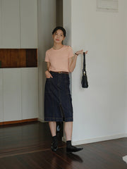 クルーネックショート スリーブニット