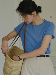 クルーネックショート スリーブニット