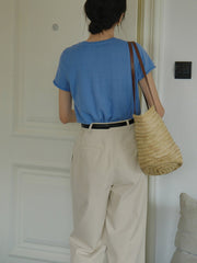 クルーネックショート スリーブニット