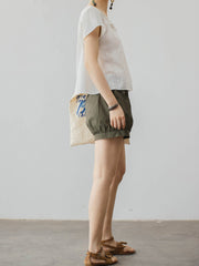 スクエアネック レースショート丈 コットンブラウス