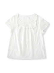 製品画像: フレンチレトロなスクエアネック レースショート丈 コットンブラウス全体画像