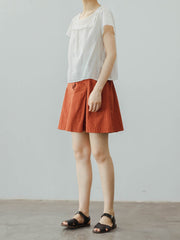 スクエアネック レースショート丈 コットンブラウス