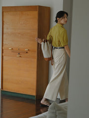 エコフレンドリーなテンセルコットン九分丈パンツ