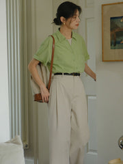 エコフレンドリーなテンセルコットン九分丈パンツ