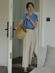 エコフレンドリーなテンセルコットン九分丈パンツ