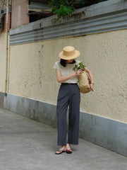 エコフレンドリーなテンセルコットン九分丈パンツ