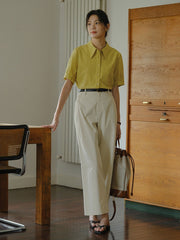 エコフレンドリーなテンセルコットン九分丈パンツ