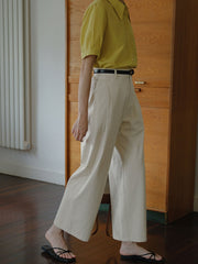 エコフレンドリーなテンセルコットン九分丈パンツ