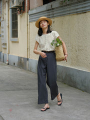 エコフレンドリーなテンセルコットン九分丈パンツ