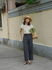 エコフレンドリーなテンセルコットン九分丈パンツ