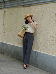 エコフレンドリーなテンセルコットン九分丈パンツ