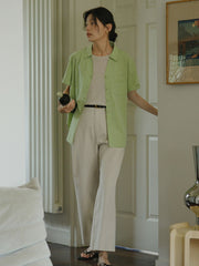 エコフレンドリーなテンセルコットン九分丈パンツ