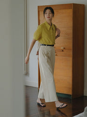 エコフレンドリーなテンセルコットン九分丈パンツ