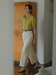 エコフレンドリーなテンセルコットン九分丈パンツ