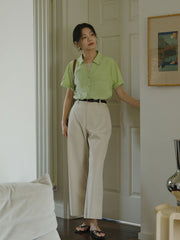 エコフレンドリーなテンセルコットン九分丈パンツ