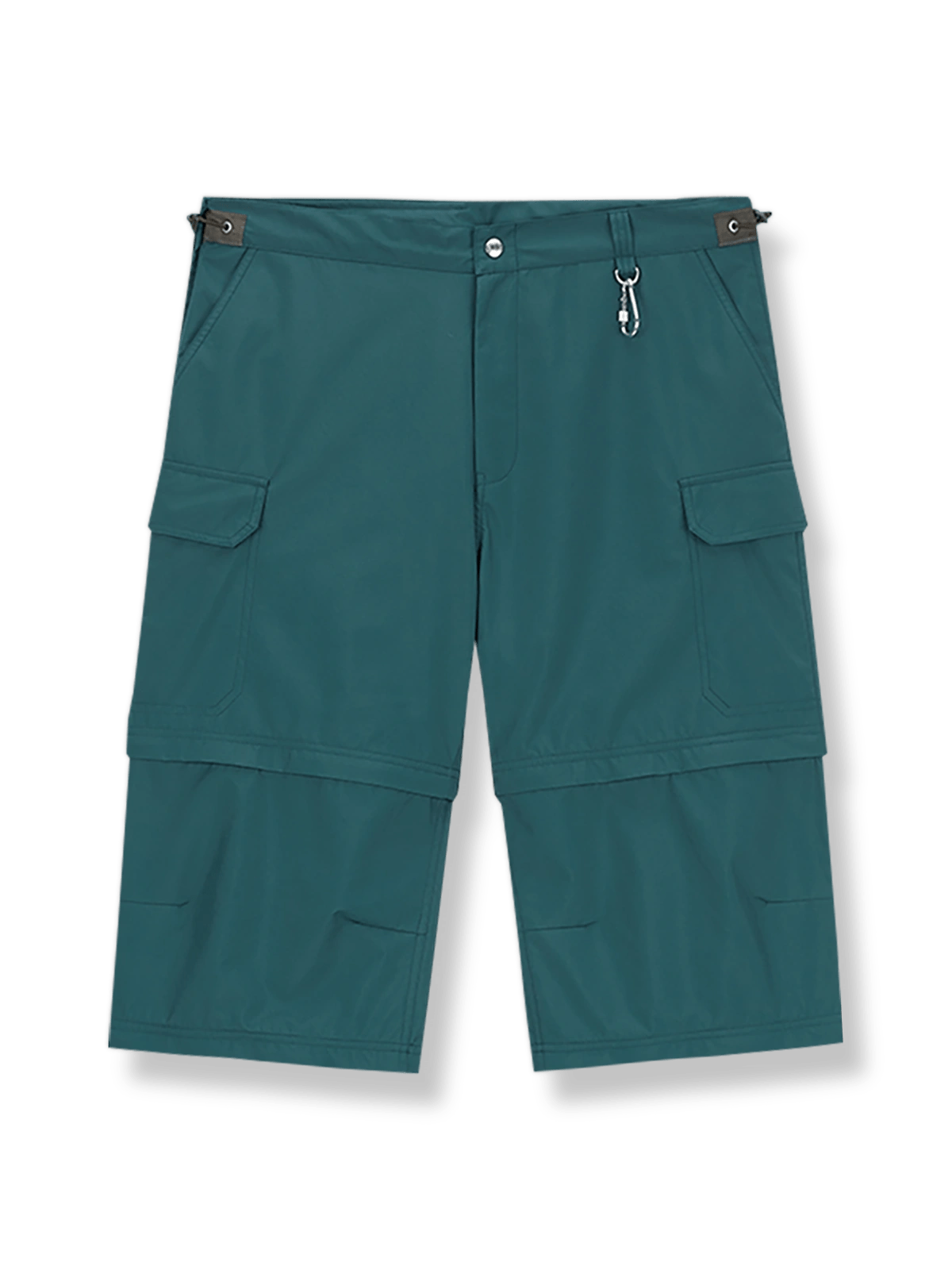 ジッパー脱着式アウトドアハイキングストレートパンツの正面図、3in1多用途デザインと防水透湿素材を展示