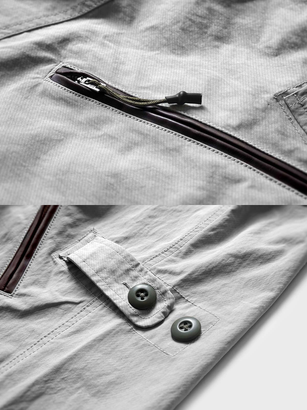 製品画像:アウトドアに最適な軽量防風通気性コットンマウンテンパーカーの正面画像です。前後差デザインと100%コットン素材を使用した男女兼用の防風ジャケットです。キャンプやハイキングに最適です。
詳細画像:コットンマウンテンパーカーの腰部調節可能なボタンの詳細画像です。フィット感を自由に調整でき、アウトドア活動時の快適さを向上させます。