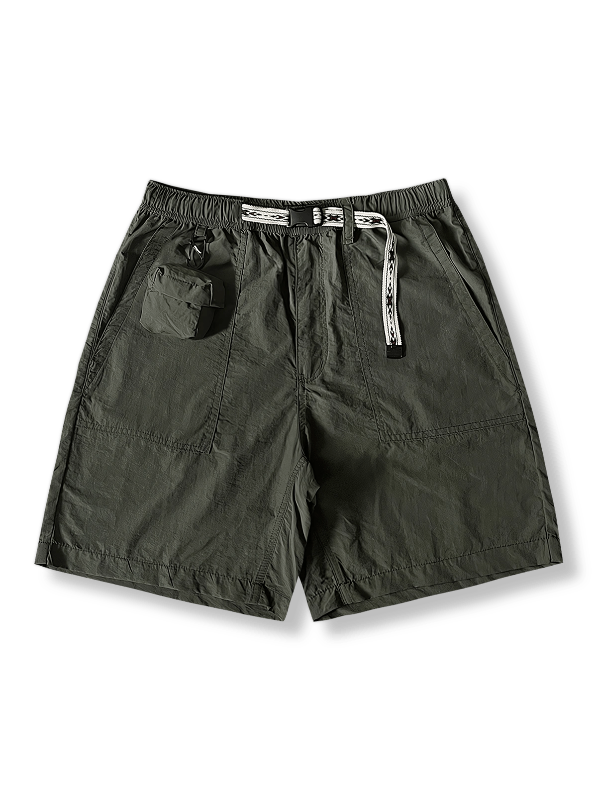 オリーブグリーン ベルト付きアウトドアショーツ全体