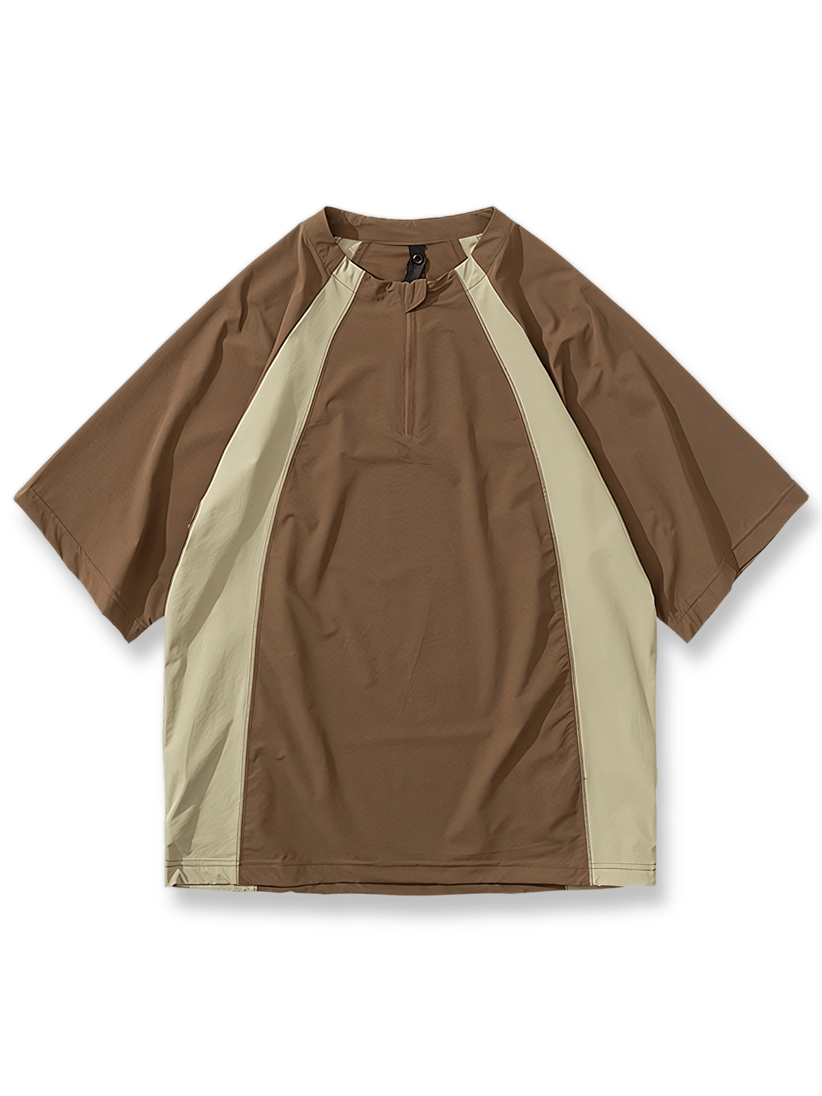 灰色配色のアウトドア速乾ショートスリーブジップポロシャツ正面展示