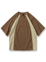 灰色配色のアウトドア速乾ショートスリーブジップポロシャツ正面展示